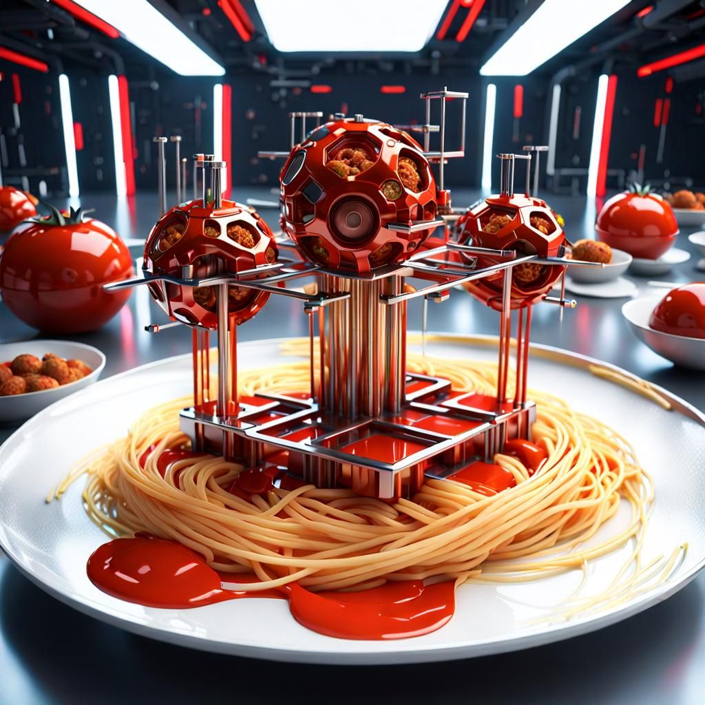 Futuristic Sci-Fi Spaghetti and Meatballs