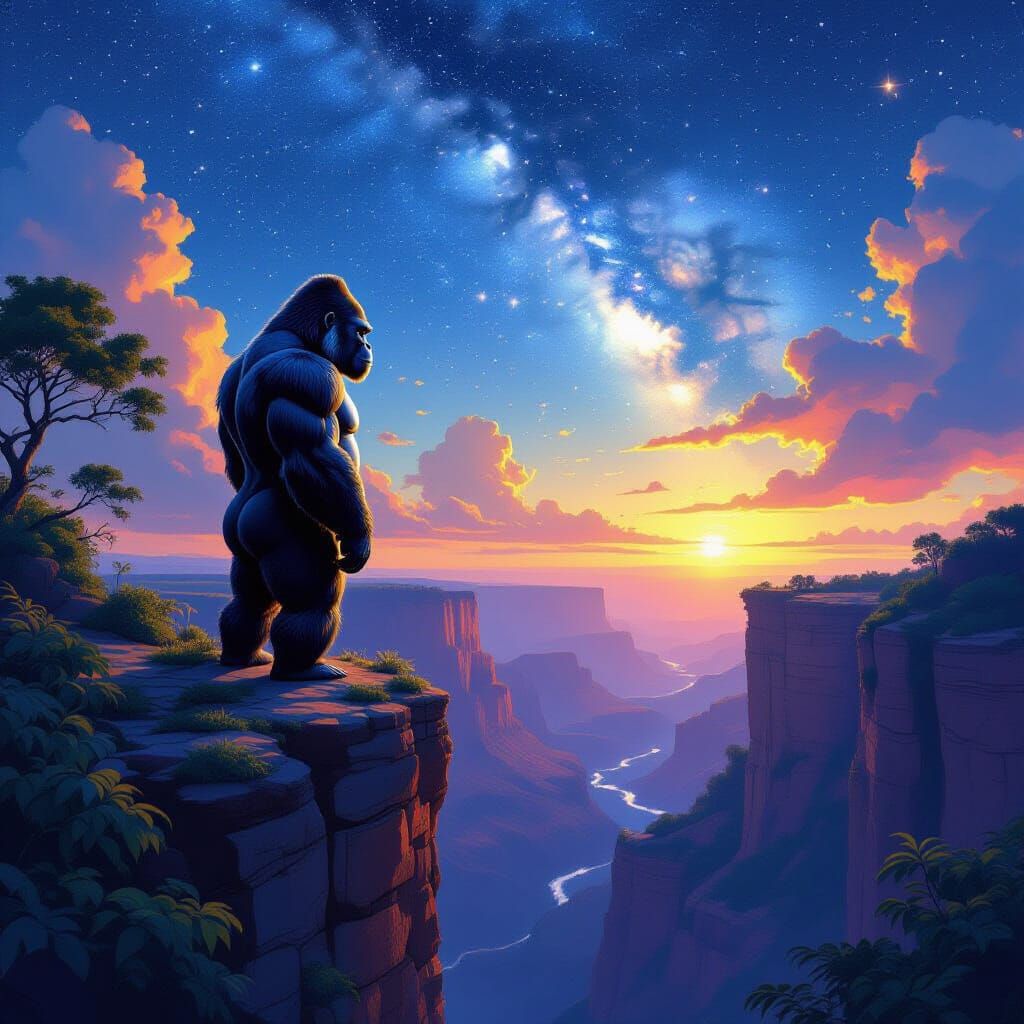 Silverback Gorilla at Canyon Rim in Steampunk Style