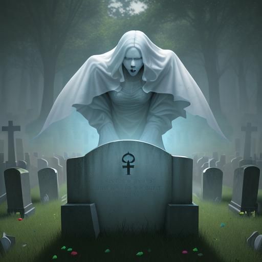 Ethereal Spirit Soars Above Cemetery Tombstone
