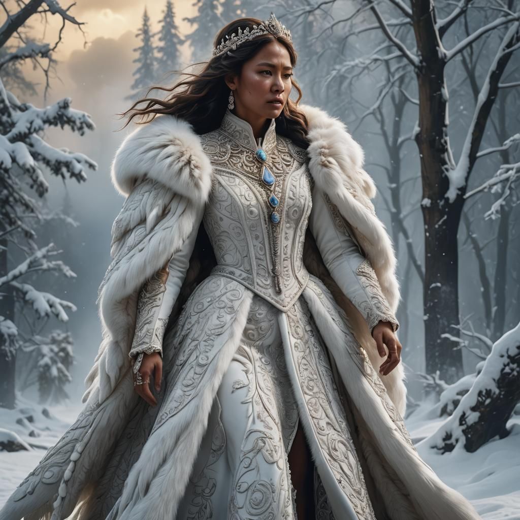 Elegant Native Woman in Opulent Digital Landscape