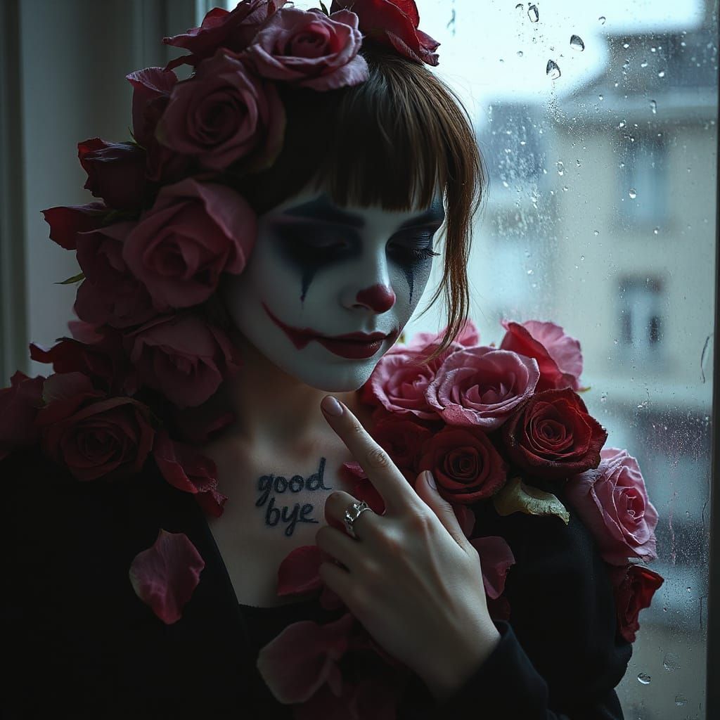 Woman Lost in a Sea of Roses, Face Hidden by Blooming Flower...