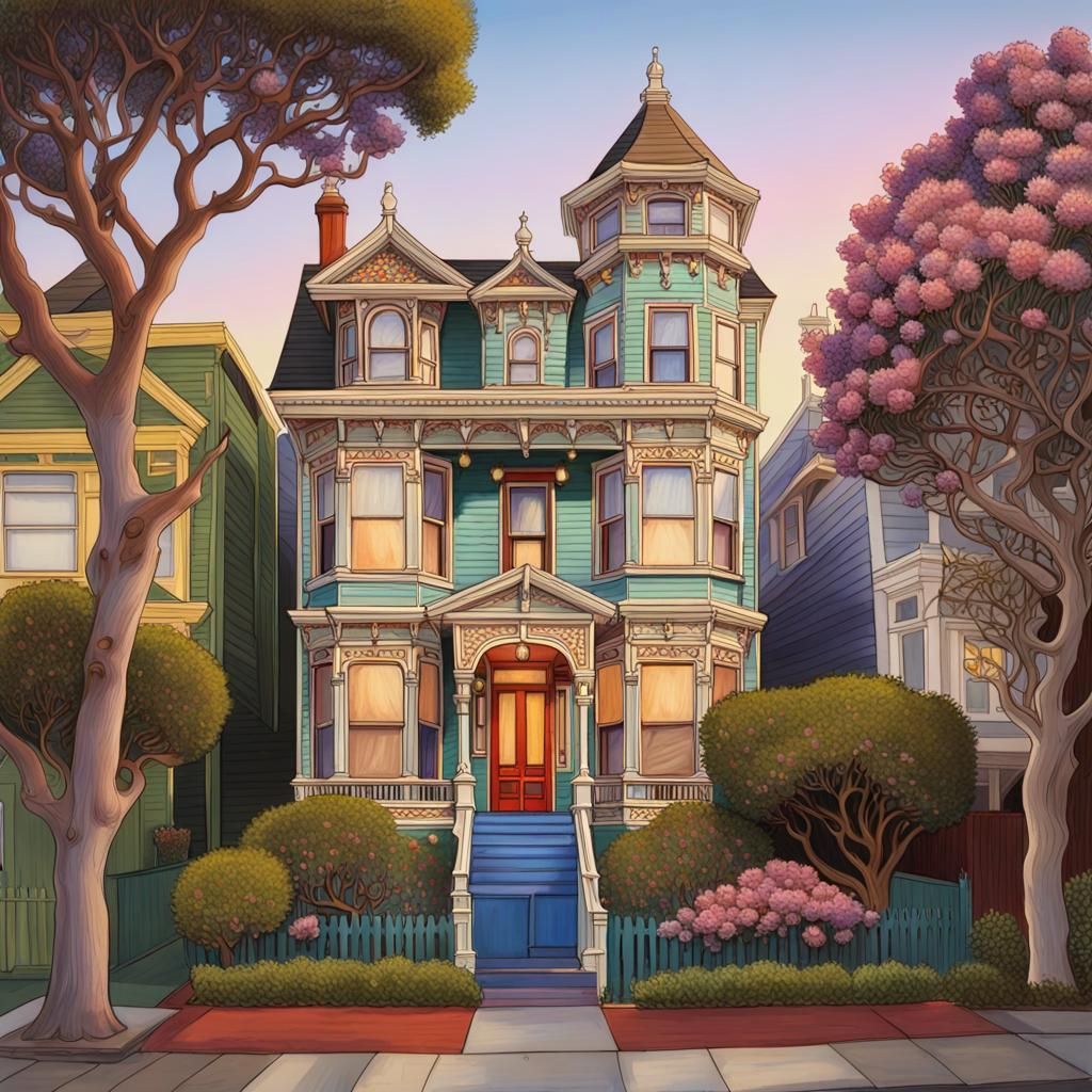Vibrant Queen Anne Victorian in San Francisco's Springtime