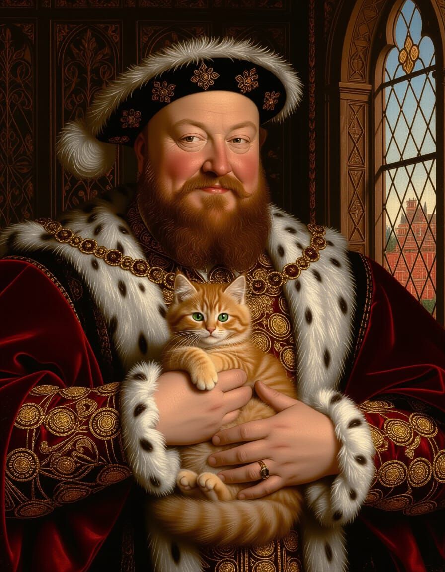 King Henry VIII Holding a Ginger Kitten in Renaissance Style