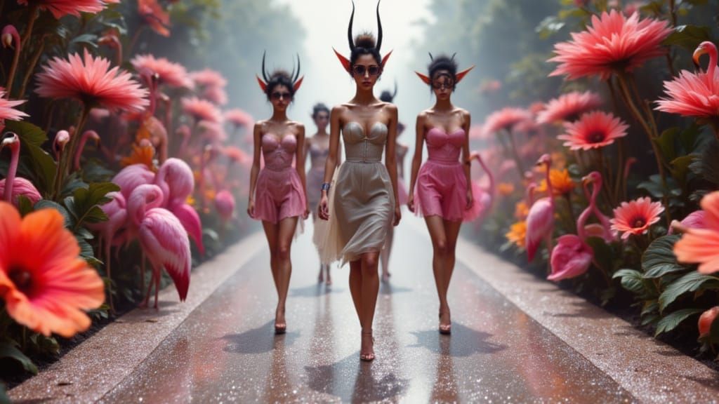 A high-fashion avant-garde runway scene