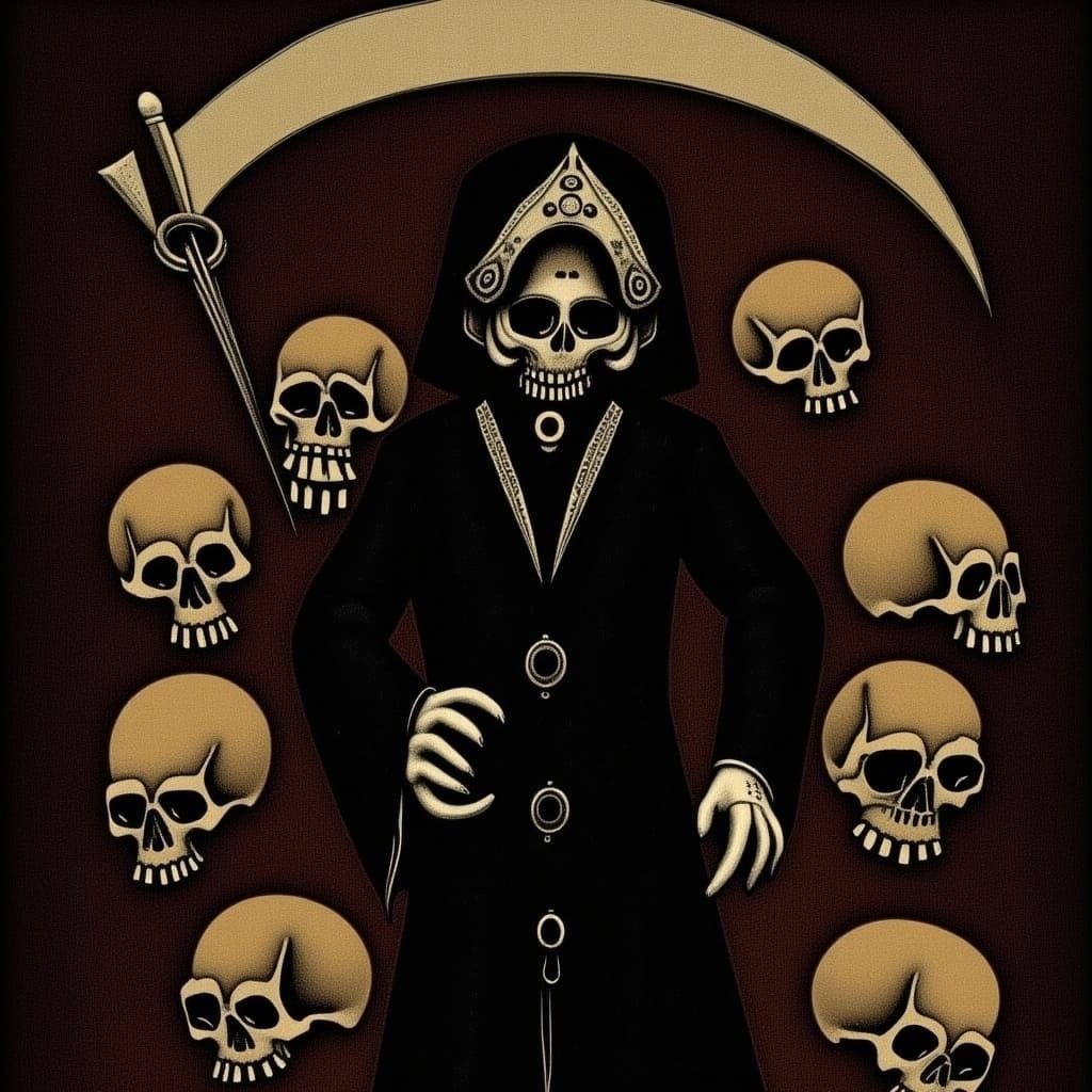 Grim Reaper Amidst a Maelstrom of Skulls in a Dark, Gothic S...