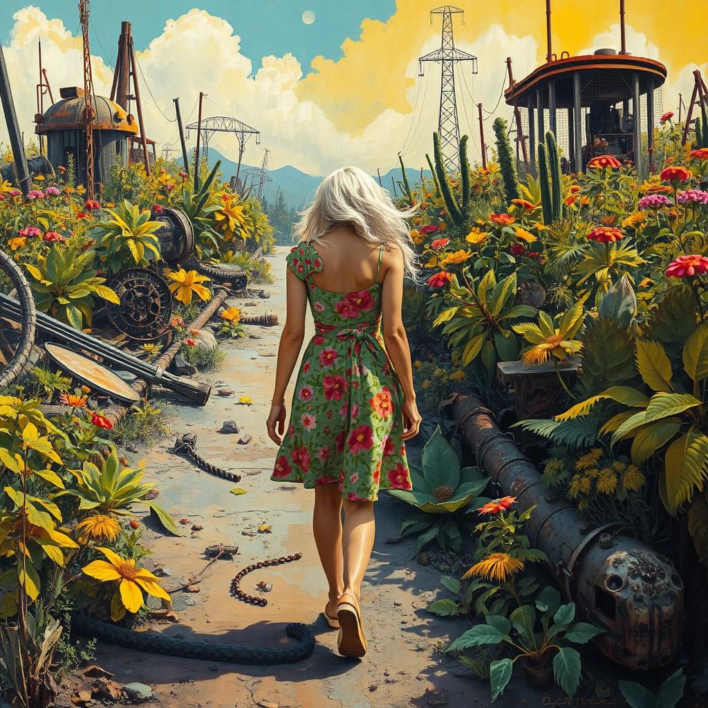 Whimsical Post-Apocalyptic Landscape with Vibrant Hues