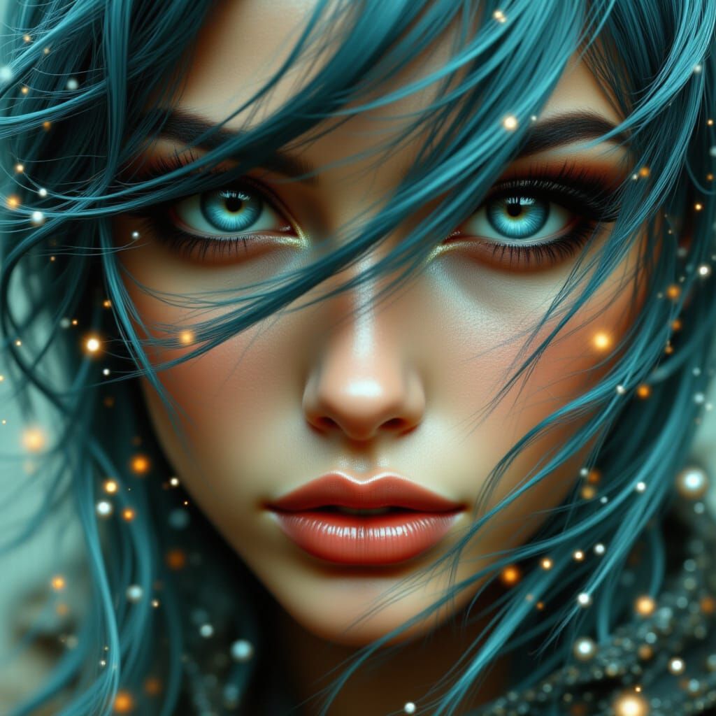 Woman with Windblown Hair in Bauhaus Style