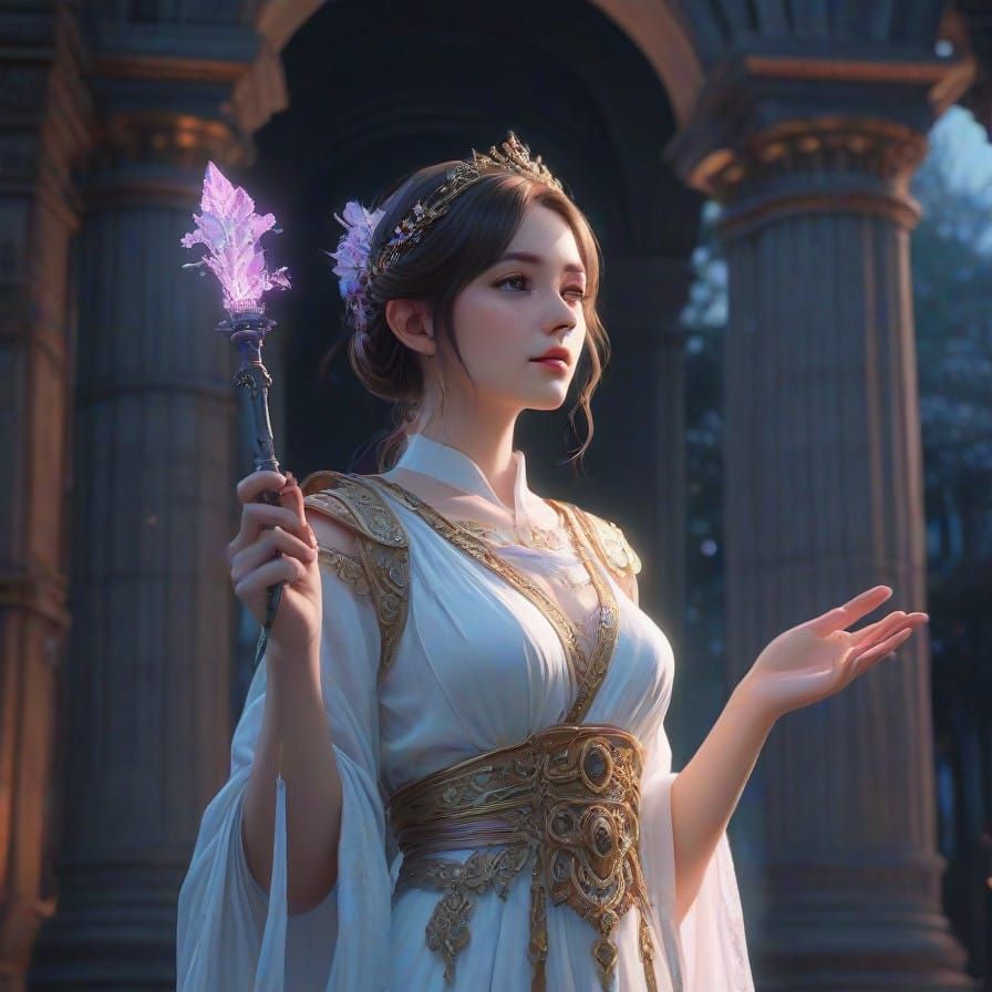 Regal Princess Wields Opal-Tipped Wand in Ancient Roman Myth