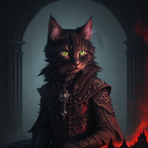 Whimsical Kitty in Gothic Chamber