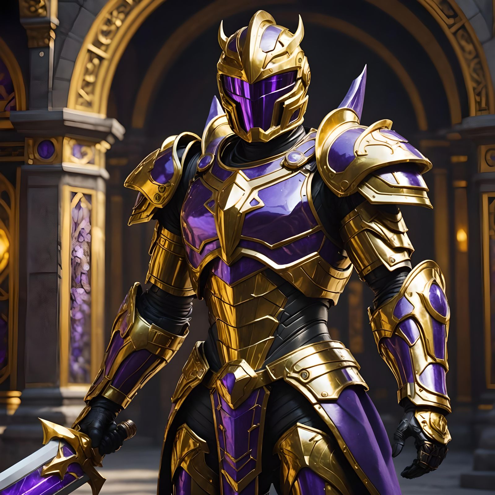 Cyberpunk-Style Dark Fantasy Knight Masterpiece in Vivid Col...