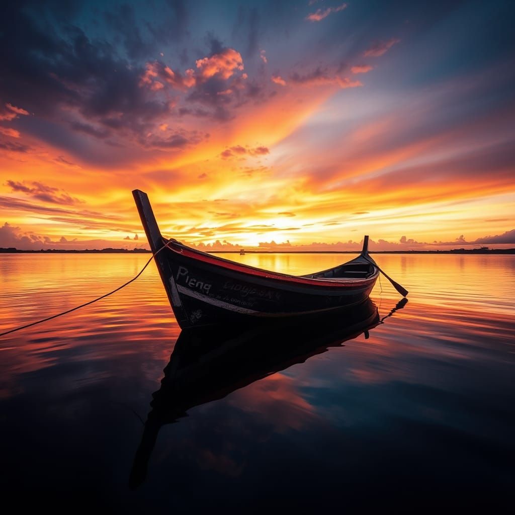 Traditional Dory Fishing Boat in Golden Evening Light