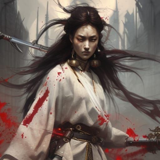 Angelic Fury: Dark Fantasy Goddess Wields Samurai Sword in S...