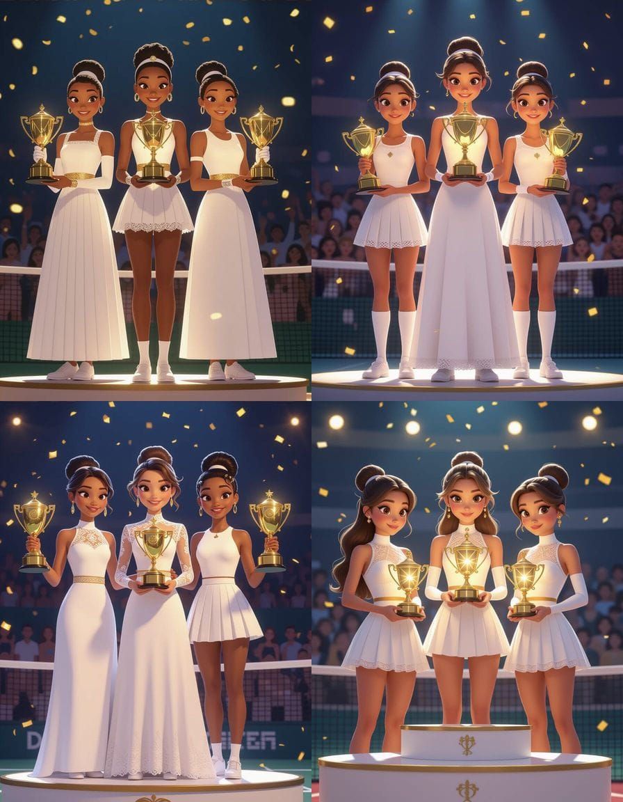 Elegant Tennis Champions on Podium in 3D Animation