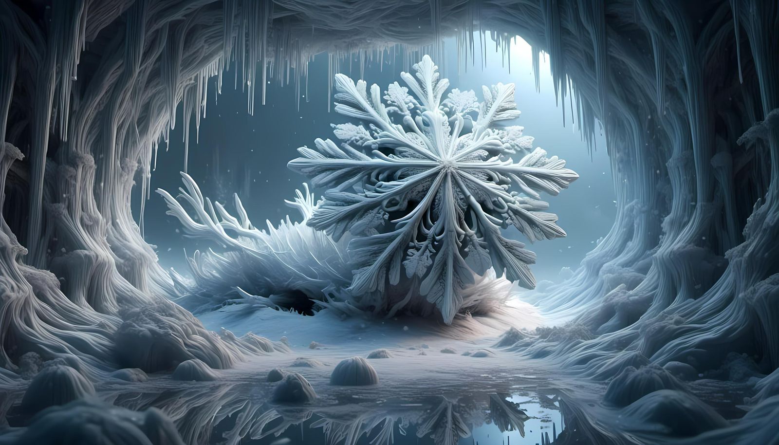 Ethereal Ice Caves Hide a Luminous Snowflake Ooze