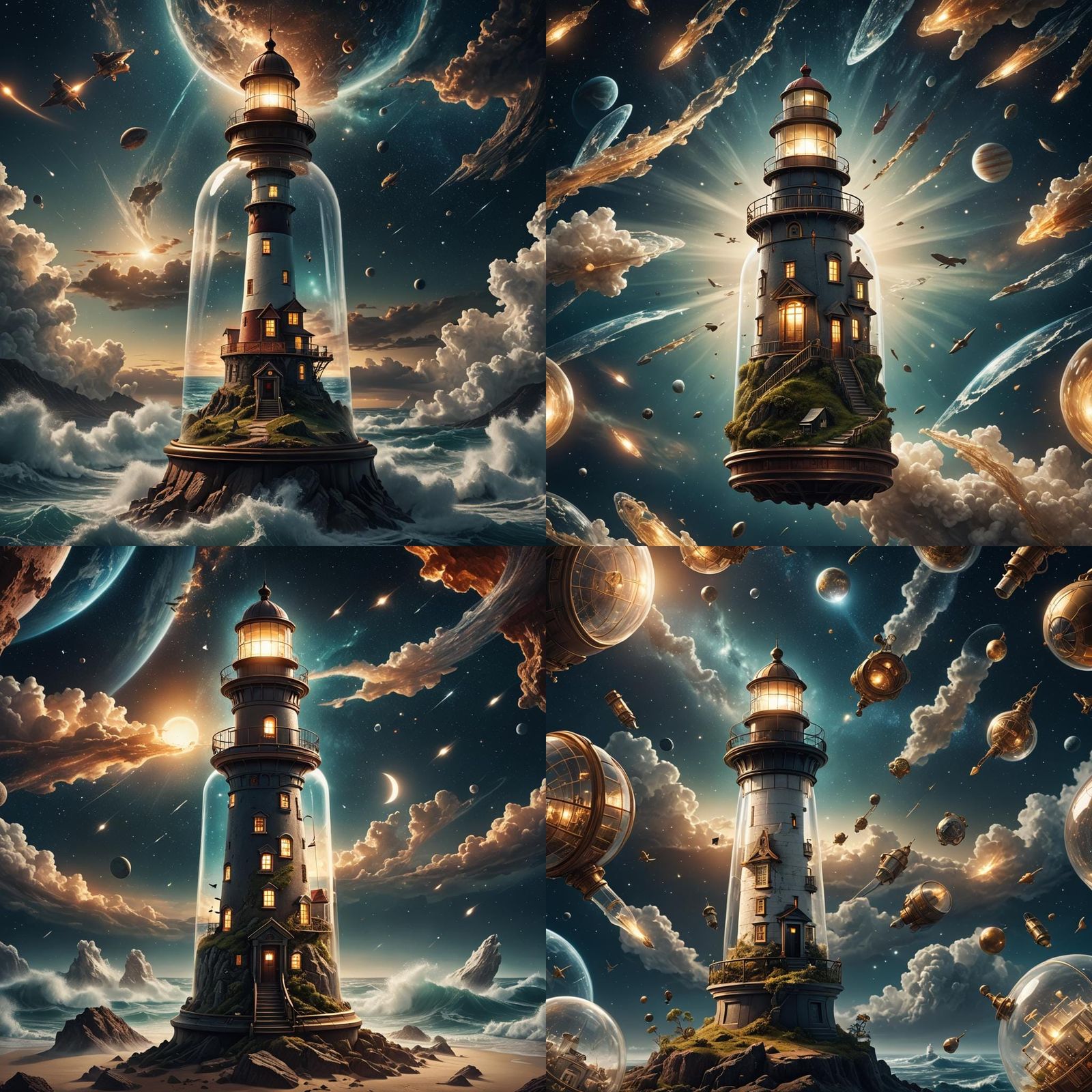 Surreal Lighthouse in Space - Maximalist Digital Art