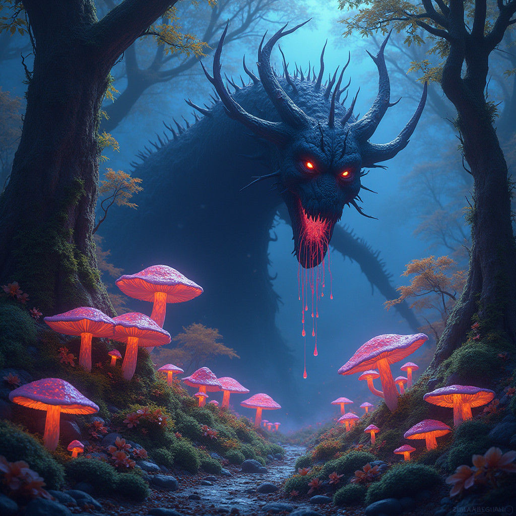 Cosmic Entity Consumes Vibrant Forest in a Sense of Forebodi...