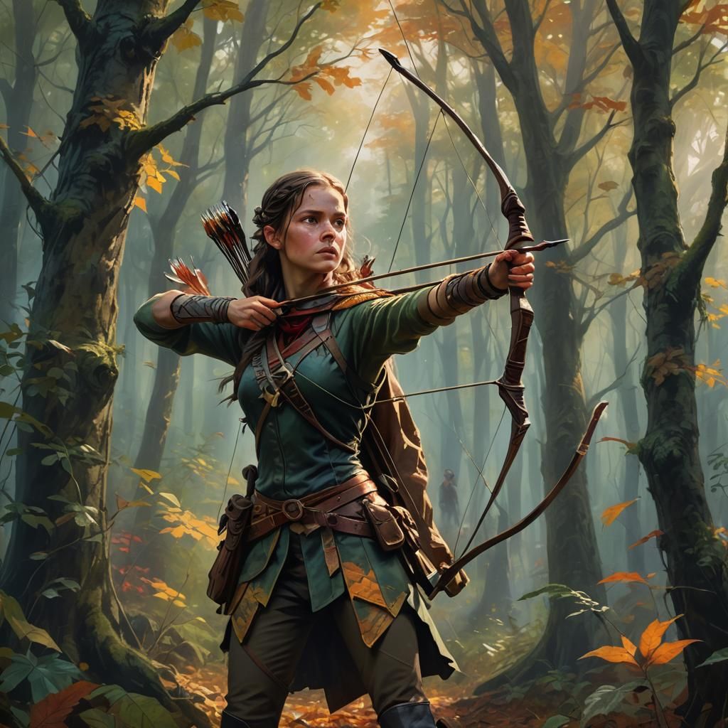 Determined Archeress in Vibrant Forest Glade