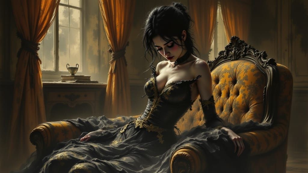 Contemplative Woman in Ornate Baroque Room