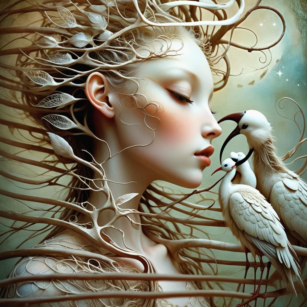 Exquisitely Beautiful Branch Spirals Face Closeup in Whimsic...