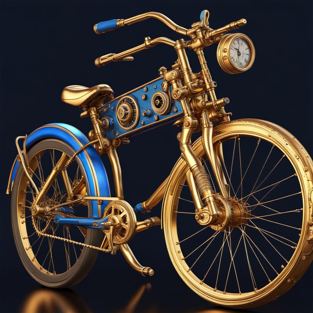 Steampunk Bicycle in Antique Brass and Cerulean Hues