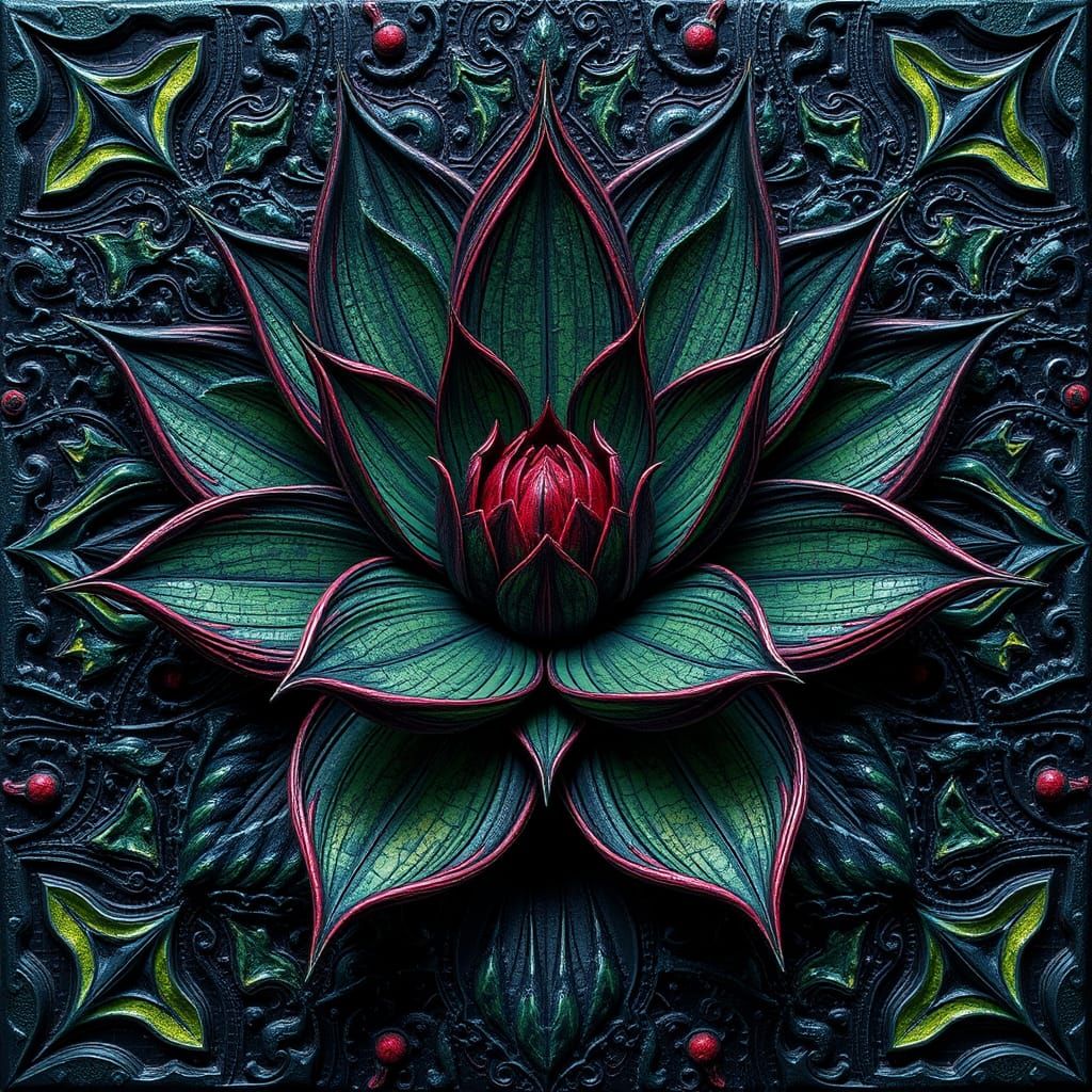 Dark Encaustic Lotus Flower Blooms in Psychedelic Colors