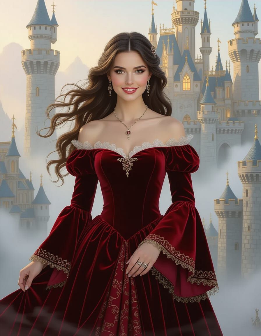 Medieval Princess in Ethereal Castle with Soft Lighting