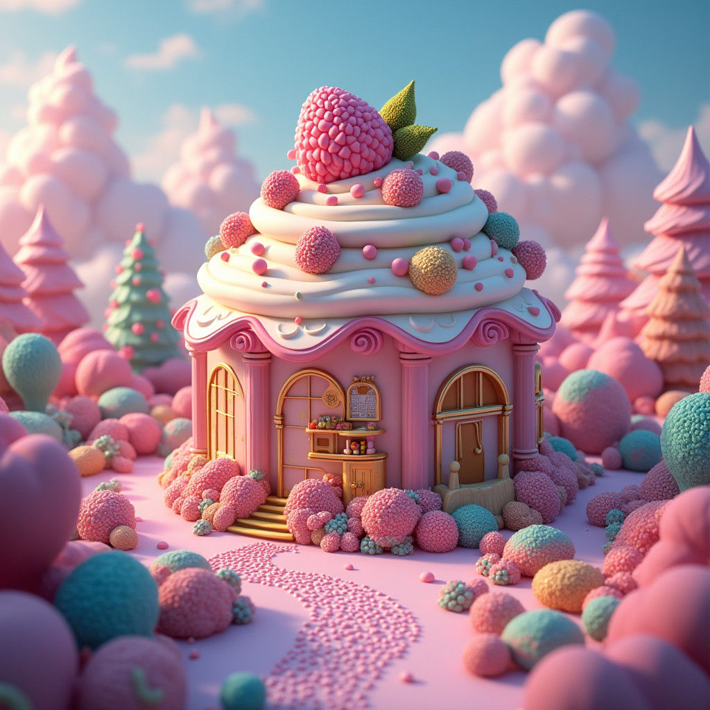 Whimsical Dreamscape Dessert Shop Logo in Detailed Matte Pai...