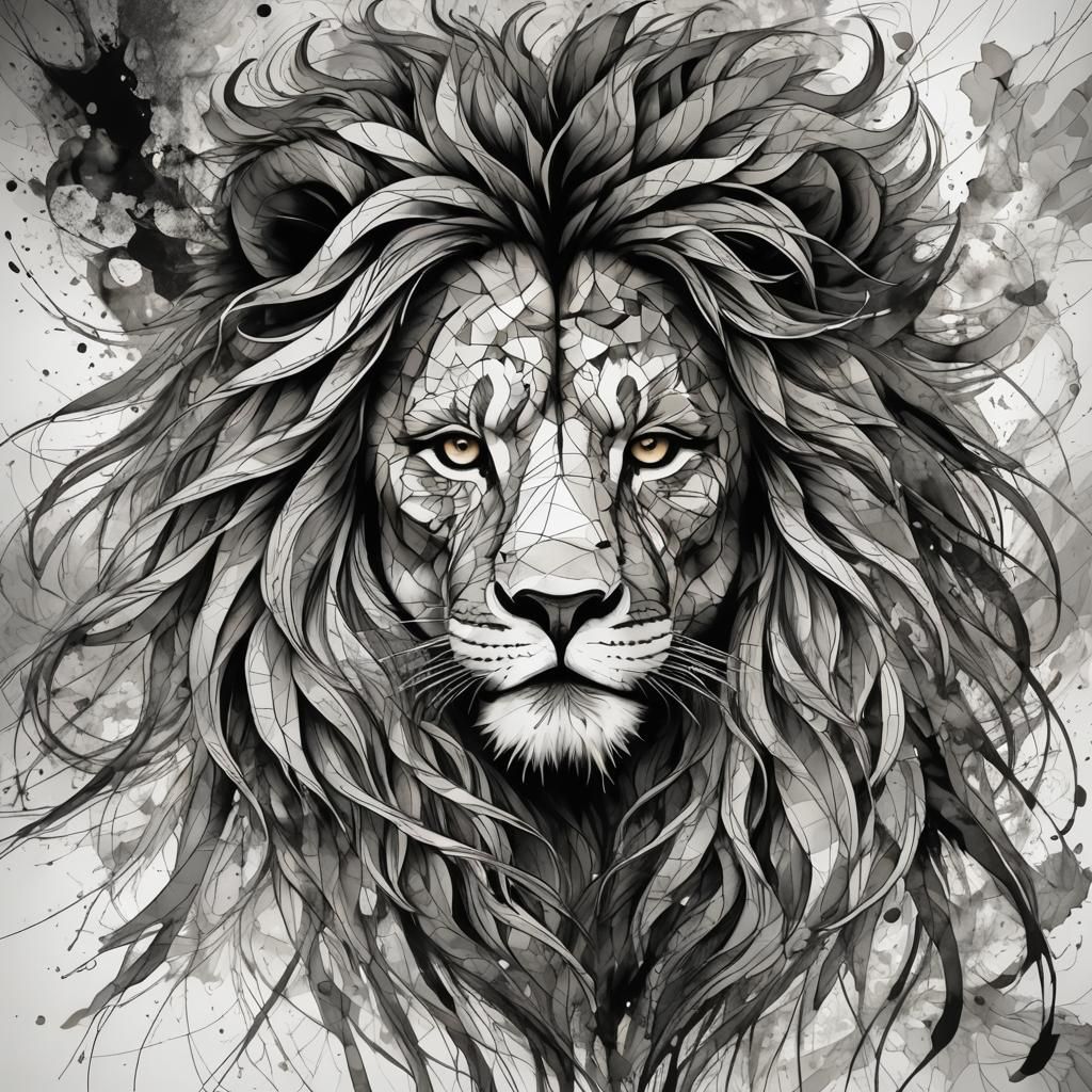 Majestic Lioness Portrait in Minimalist Style