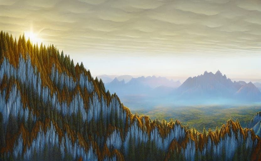 Crystal Mountain Range in Ethereal Landscape