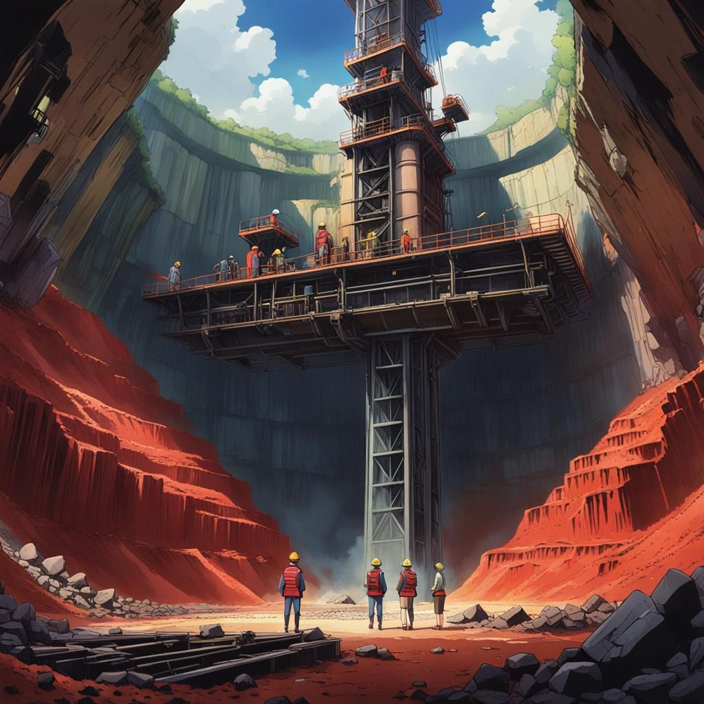 Two Geologists Observe a Drilling Operation in a Quarry