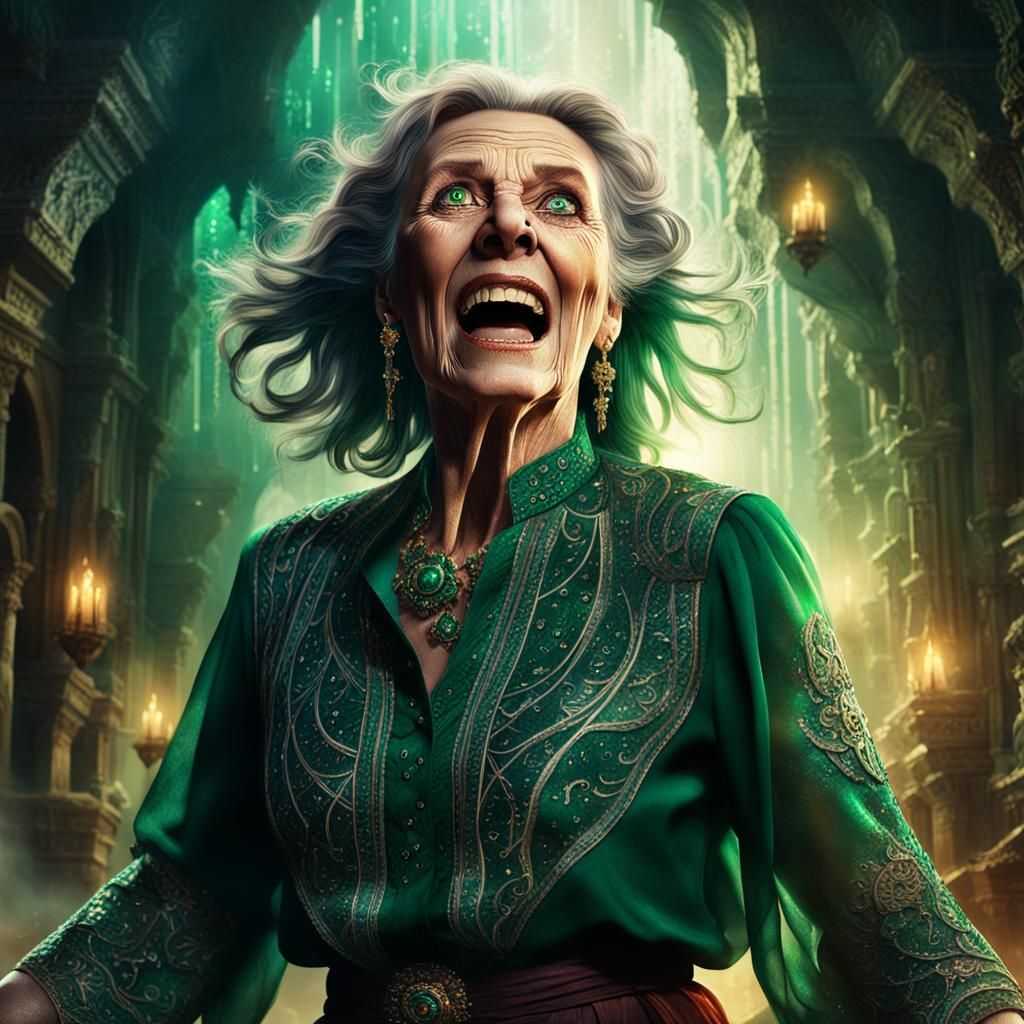 Woman in Mystical Fantasy Environment with Emerald Eyes and....