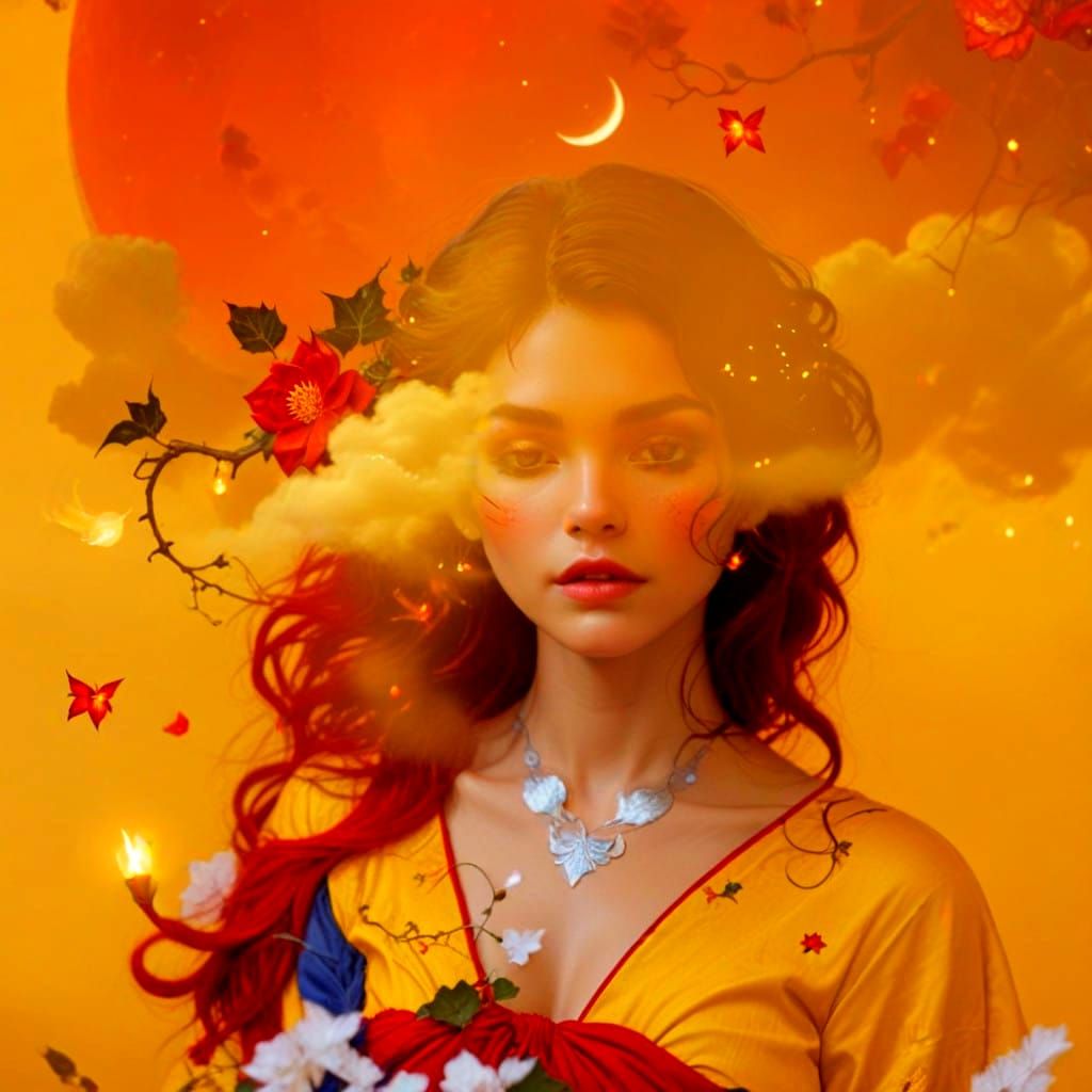 Ethereal Goddess Surrounded by Nature's Fury