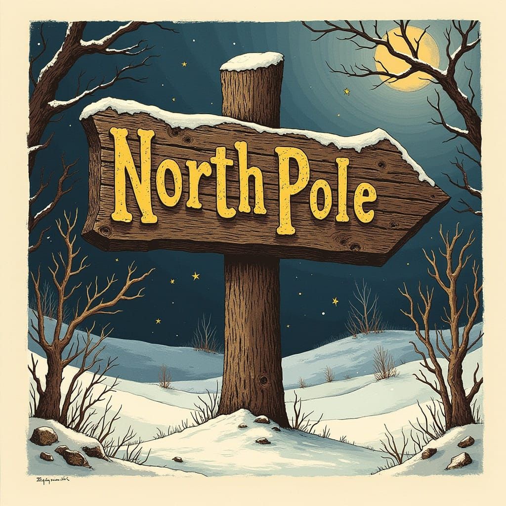 Weathered Wooden Sign in Folk Art Style