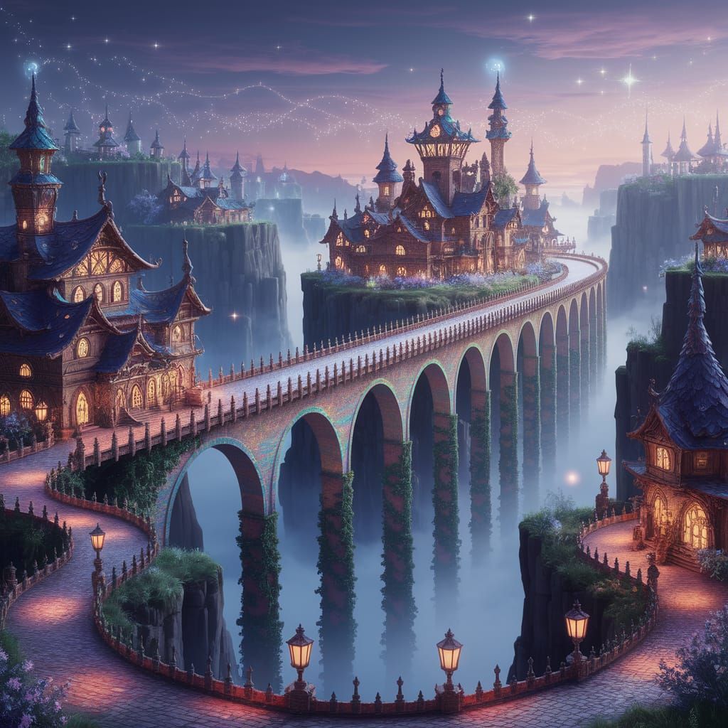 Ethereal High Fantasy Bridge in a Whimsical Town
