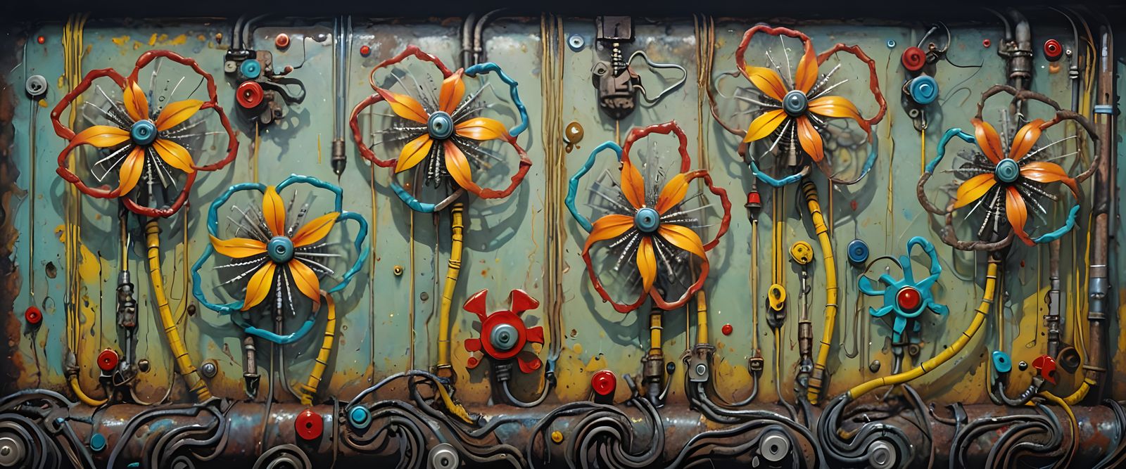 Biomechanical Floral Machines in a Dark Surreal Garden