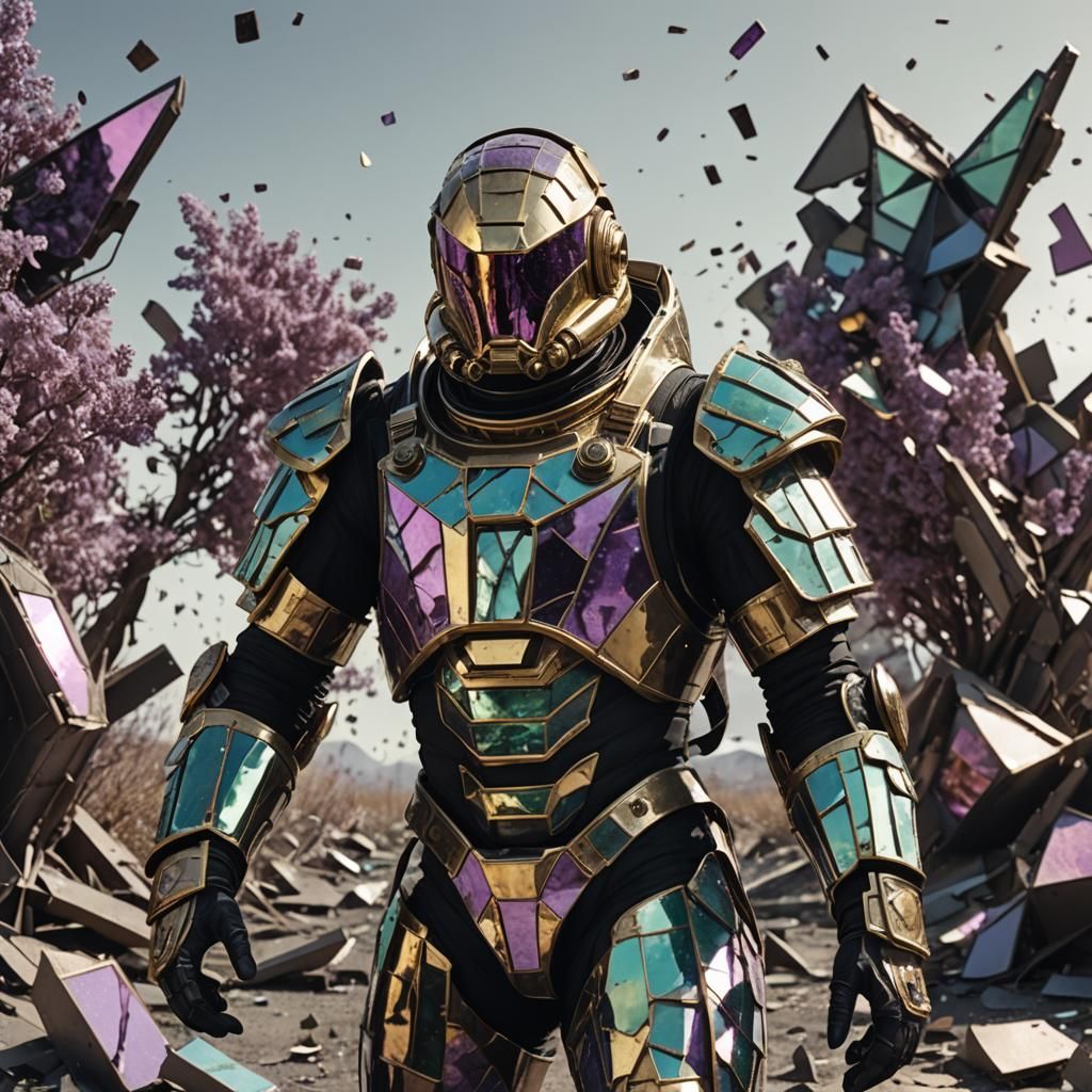 Glowing Astronaut in Shattered Biomechanical Armor Against P...