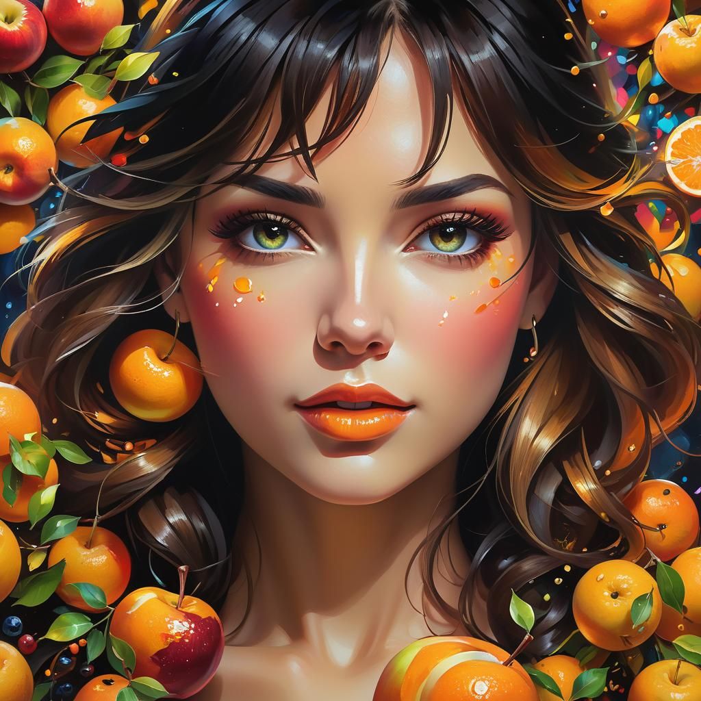 Ethereal Portrait of Apples and Oranges in Triadic Colors