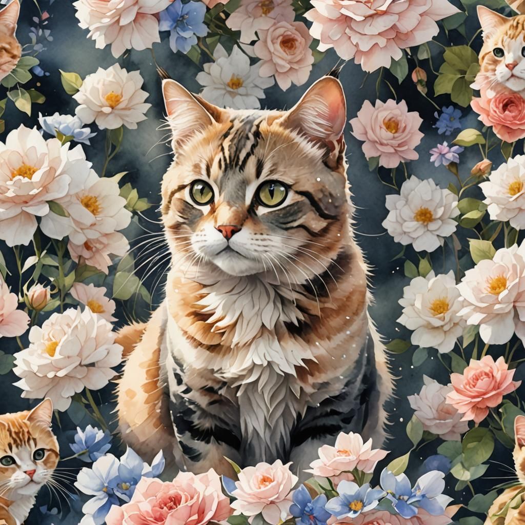Watercolor Anime Cat: Detailed 8k Resolution Art