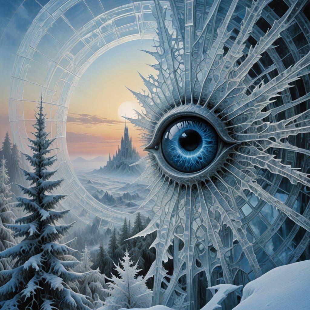 Polychromatic Eye in Frost Palace as Ice Crystal Fractal Art