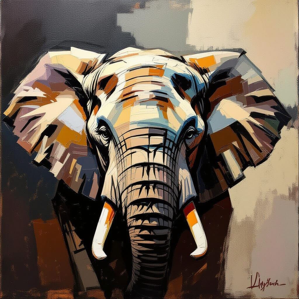 Expressive Elephant Portrait in Impasto Style
