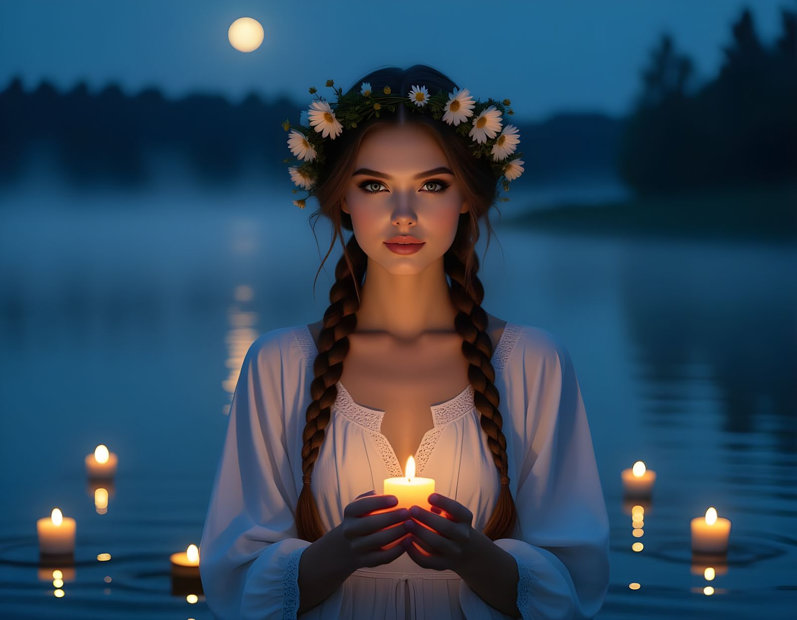 Moonlit Beauty on Night Lake: Diamond Painting Style