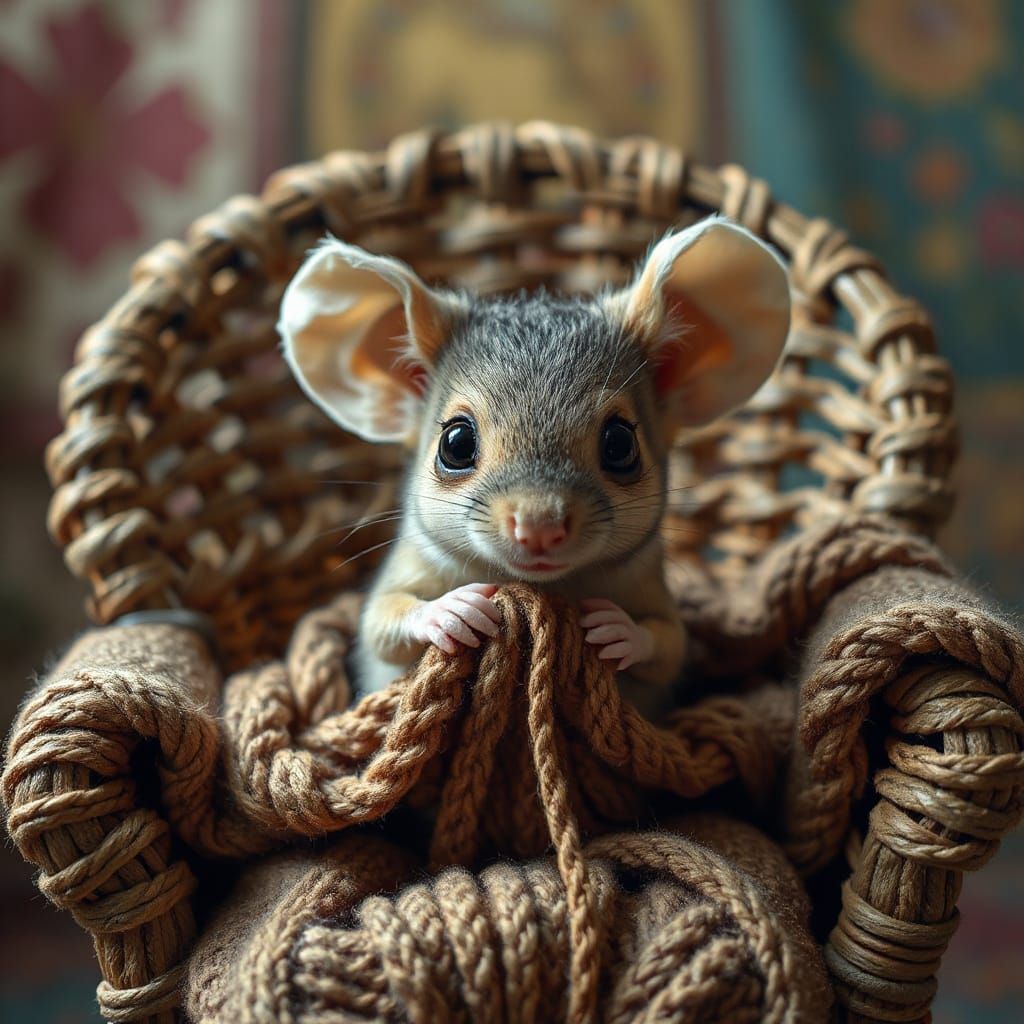 Cute Mouse Knitting in Hyperrealistic Style