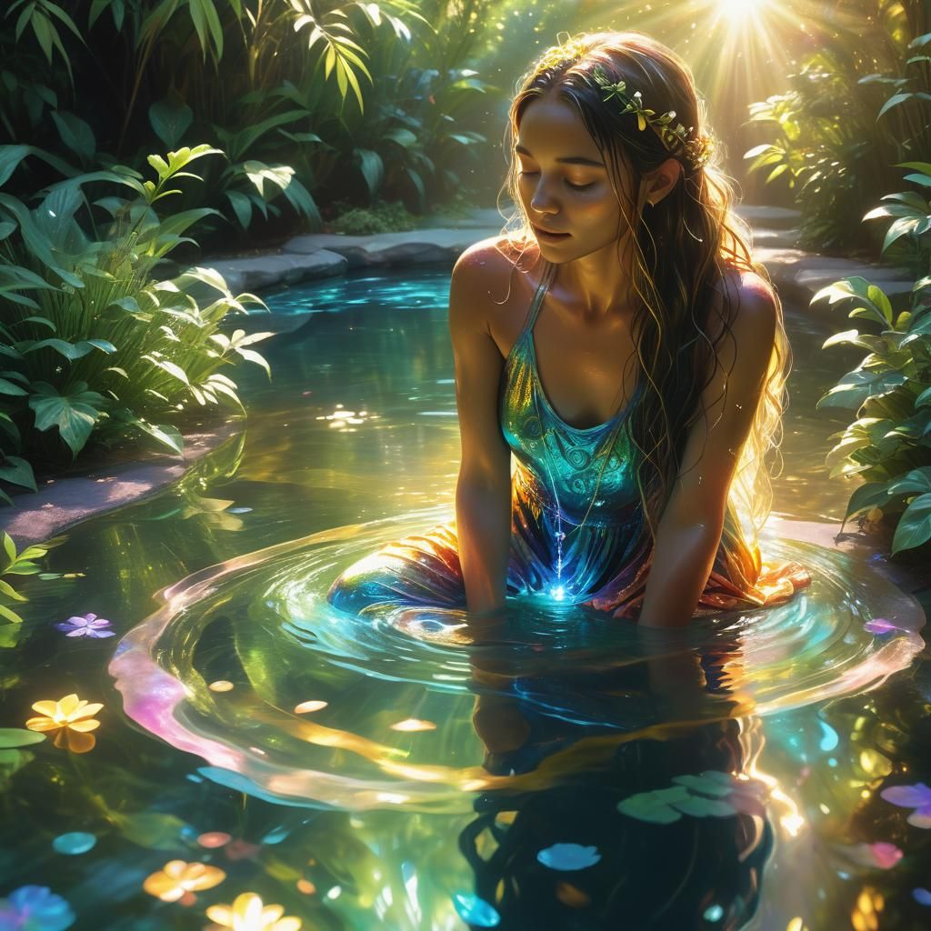 Spiritual Seeker Amidst Iridescent Water
