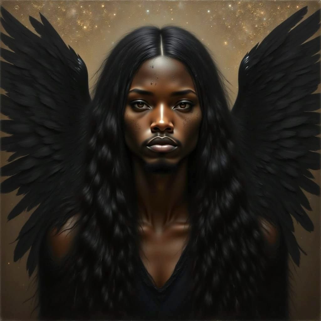 Gothic Renaissance Angel with Black Feather Wings