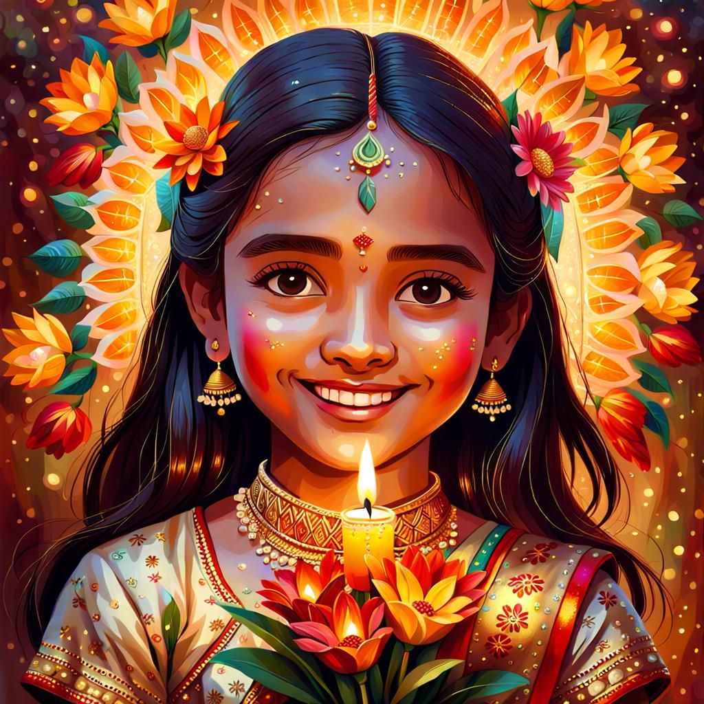 Girl Child in Indian Folk Art Portrait