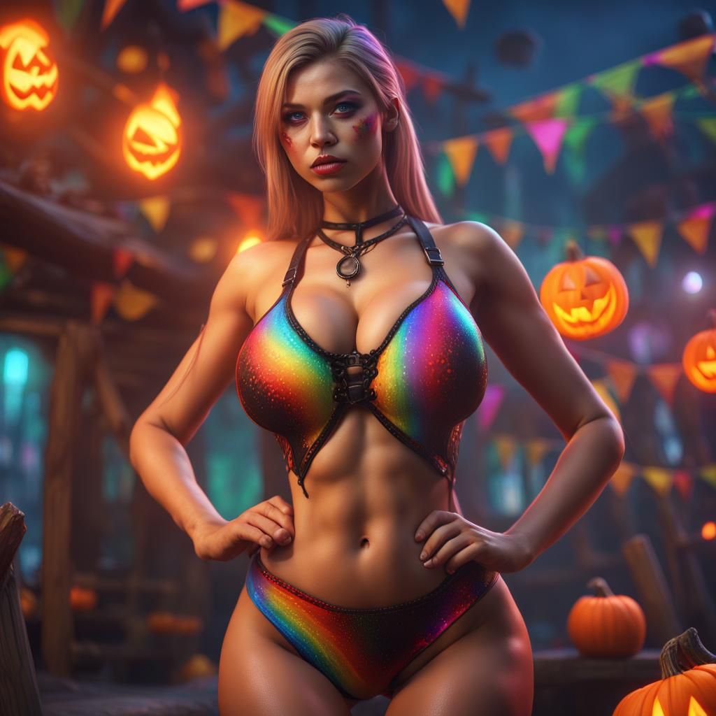 Sensual Halloween Party Girl in Vibrant Colors