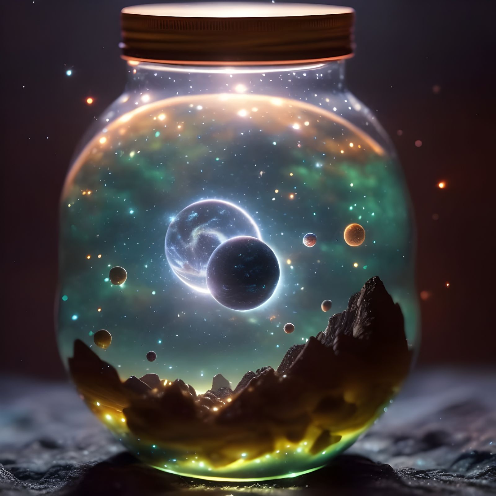 Intricate Galaxy Within a Glass Jar in Dreamy Macro Photogra...