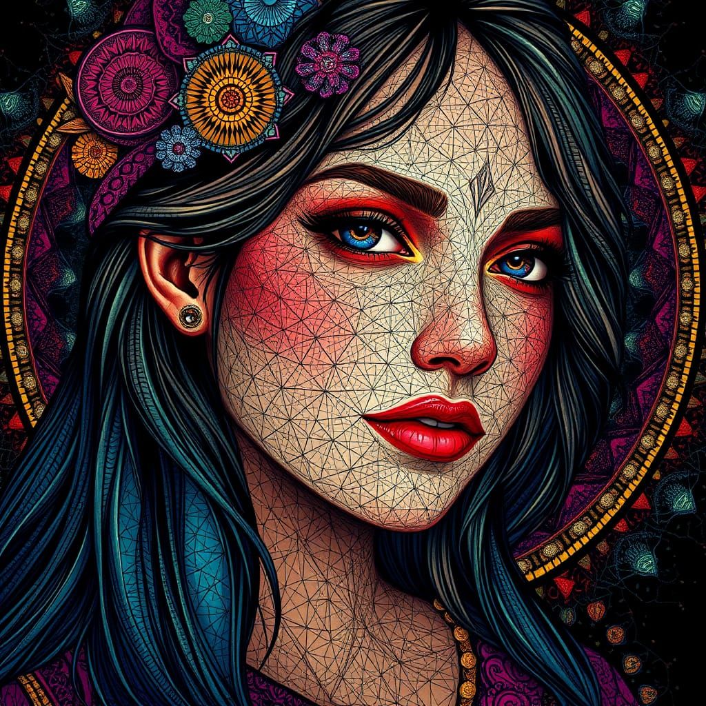 Vibrant Celtic Goddess in Geodesic Splendor