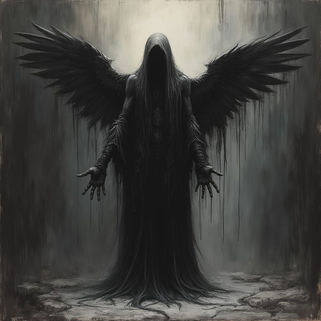 Fallen Angel in Shadows: Conte Crayon Drawing