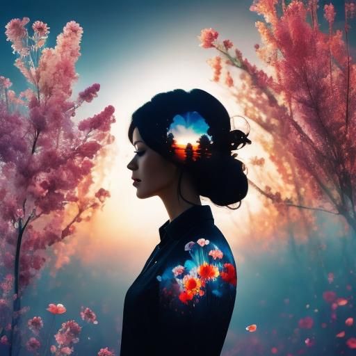 Girl in Warm Sunrise Silhouette Art